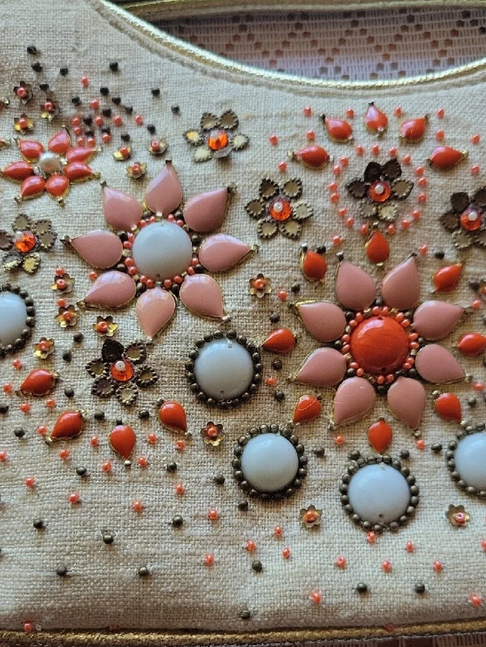 RAFE Canvas Coral and Ivory Floral Beaded Bag